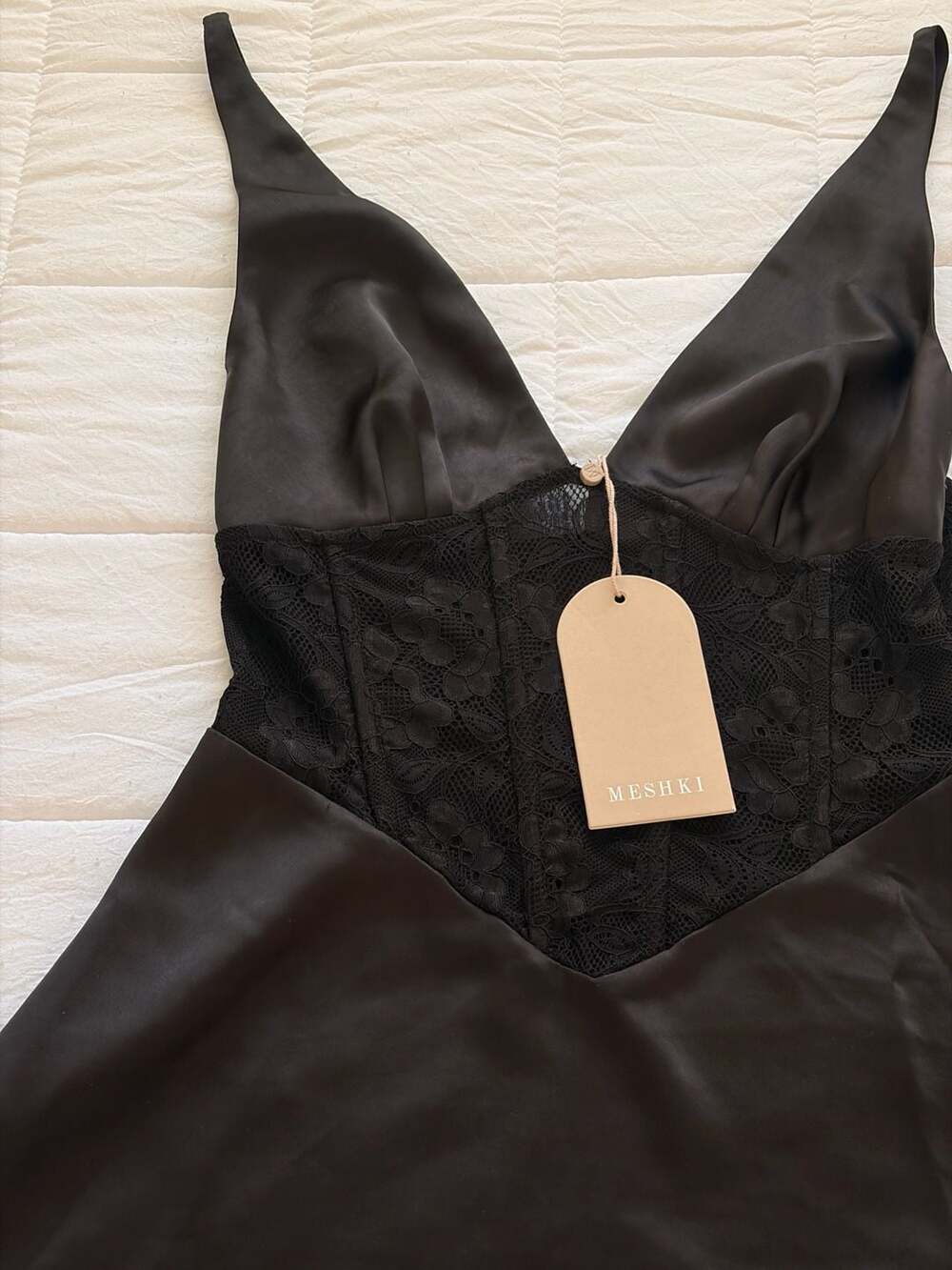 NWT Meshki Black Lace Corset and Satin Mini Dress ✨